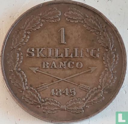 Zweden 1 skilling banco 1845 over 44  - Afbeelding 1