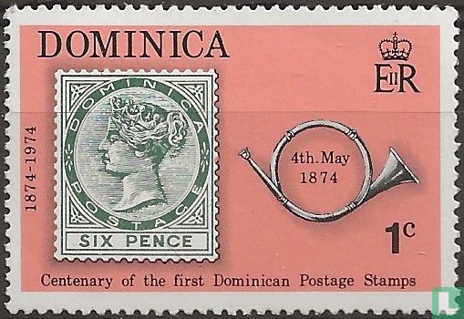 Stamp 6d. of 1874 and Posthorn