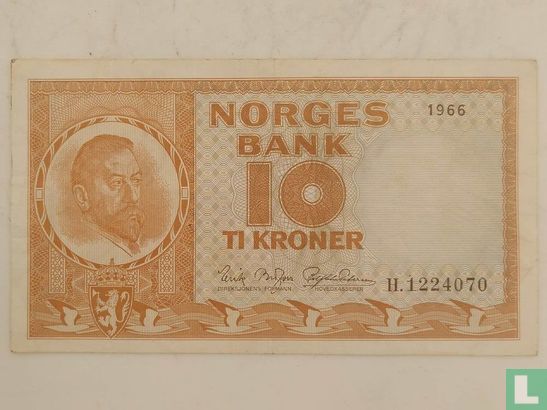 NOORWEGEN 10 Kroner 1966 - Afbeelding 1