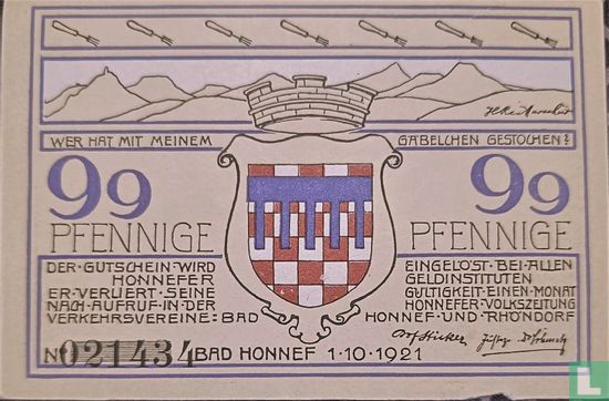 Honnef a. Rhein, Verkehrsvereine - 99 Pfennig 1921  - Afbeelding 1
