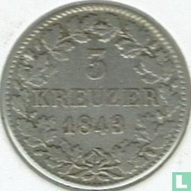 Württemberg 3 kreuzer 1843 - Afbeelding 1