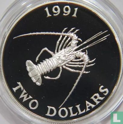 Bermuda 2 dollars 1991 (PROOF) "Spiny lobster" - Image 1