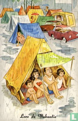Leve de vakantie - Gezin zit in tent - regen - Afbeelding 1