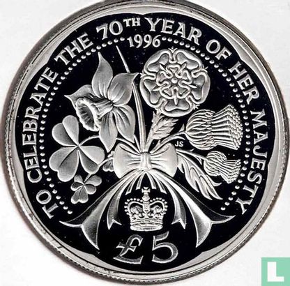 Alderney 5 pound 1996 (PROOF - zilver) "70ste verjaardag van koningin Elizabeth II" - Afbeelding 1