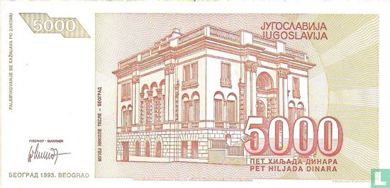 Joegoslavië 5.000 Dinara  - Afbeelding 2
