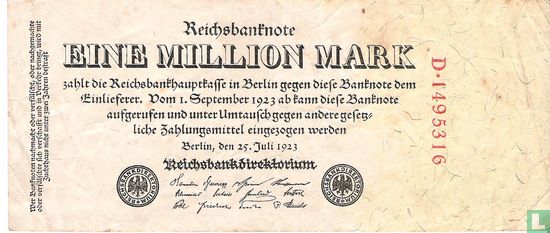 Duitsland 1 Miljoen Mark 1923 (P.94 - Ros.92a) - Afbeelding 1
