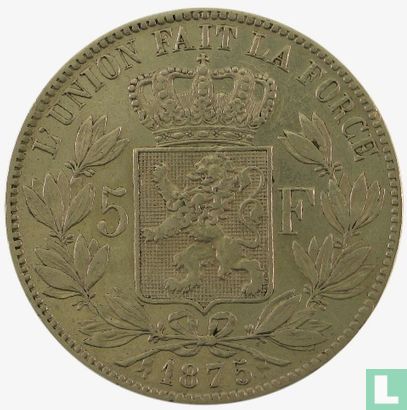België 5 francs 1875 - Afbeelding 1