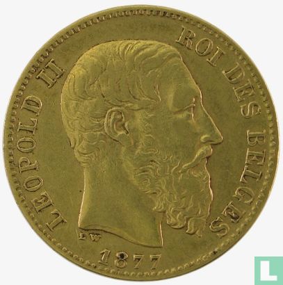 België 20 francs 1877 - Afbeelding 1