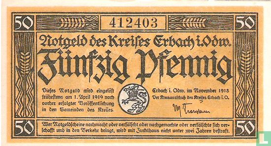 Erbach i/o. 50 Pfennig 1918 - Afbeelding 1