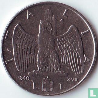 Italië 1 lira 1940 (niet magnetisch) - Afbeelding 1
