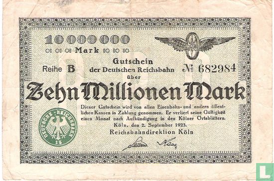 Köln 10 Miljoen Mark 1923 - Afbeelding 1