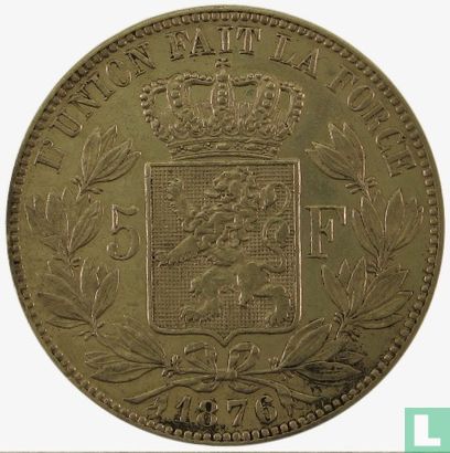 België 5 francs 1876 - Afbeelding 1