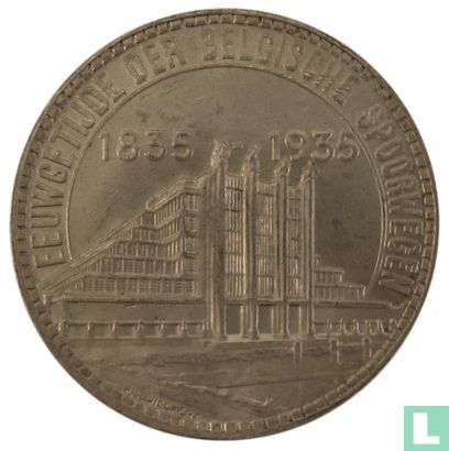 Belgium 50 francs 1935 (NLD - coin alignment) "Brussels Exposition and Railway Centennial" - Image 1