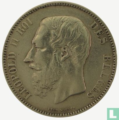 Belgien 5 Franc 1866 (kleiner Kopf - ohne Punkt nach F) - Bild 2