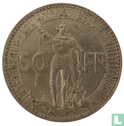 Belgique 50 francs 1935 (NLD - frappe monnaie) "Brussels Exposition and Railway Centennial" - Image 2