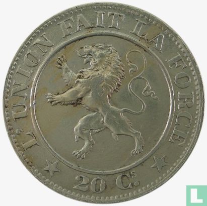Belgique 20 centimes 1860 (sans point) - Image 2