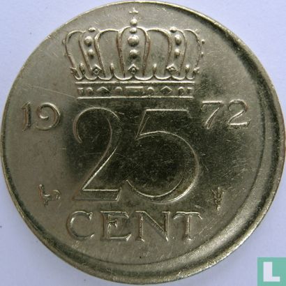 Netherlands 25 cent 1972 (misstrike) - Image 1