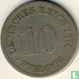 Duitse Rijk 10 pfennig 1874 (H) - Afbeelding 1