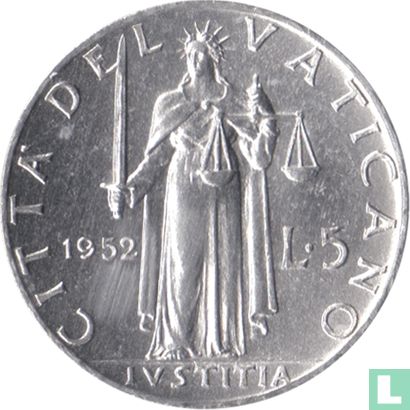 Vaticaan 5 lire 1952 - Afbeelding 1