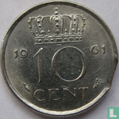 Netherlands 10 cent 1961 (misstrike) - Image 1