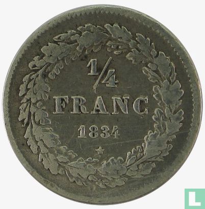 Belgium ¼ franc 1834 (with BRAEMT F.) - Image 1
