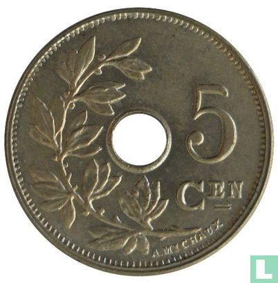 Belgique 5 centimes 1921 - Image 2