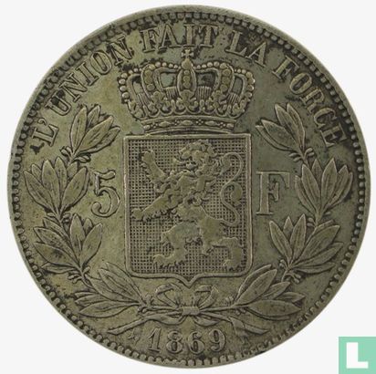 Belgique 5 francs 1869 - Image 1