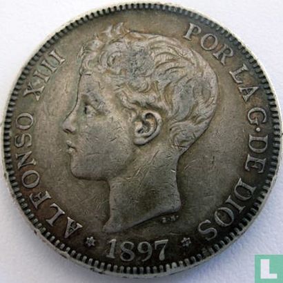 Spanje 5 pesetas 1897 - Afbeelding 1