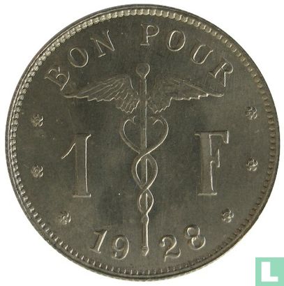 Belgium 1 franc 1928 (FRA) - Image 1