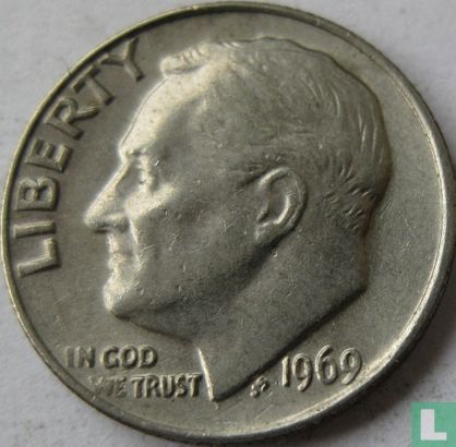 États-Unis 1 dime 1969 (sans lettre) - Image 1