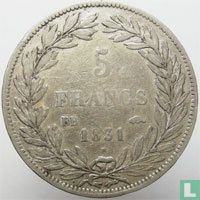 Frankrijk 5 francs 1831 (Tekst incuse - Bloot hoofd - BB) - Afbeelding 1
