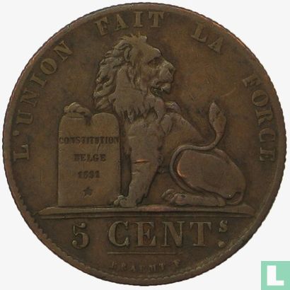 Belgique 5 centimes 1855 - Image 2