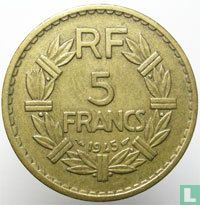 Frankrijk 5 francs 1945 (zonder letter - aluminium brons) - Afbeelding 1