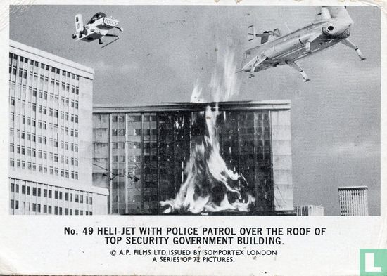 Heli-jet with police patrol over the roof of top security government building. - Afbeelding 1