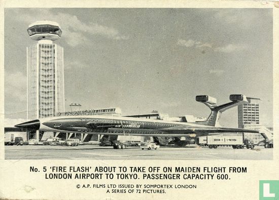 'Fire Flash' about to take off on maiden flight from London Airport to Tokyo. Passenger capacity 600. - Afbeelding 1