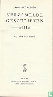 Verzamelde Geschriften III; Historie en Kritiek - Image 1