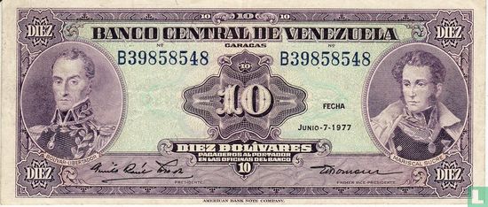 Venezuela 10 Bolívares 1977  - Image 1