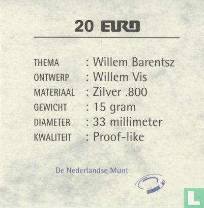 Nederland 20 Euro 1996 "Willem Barentsz" - Afbeelding 3