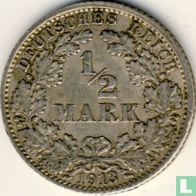 Duitse Rijk ½ mark 1913 (J) - Afbeelding 1