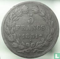 Frankrijk 5 francs 1831 (Tekst excuse - Gelauwerde hoofd - D) - Afbeelding 1