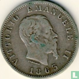 Italie 1 lire 1863 (M - avec écusson couronné) - Image 1