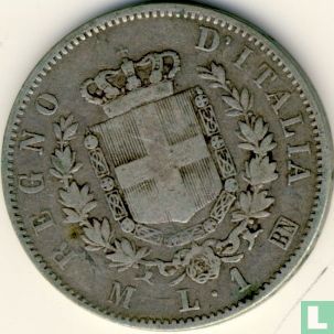 Italie 1 lire 1863 (M - avec écusson couronné) - Image 2