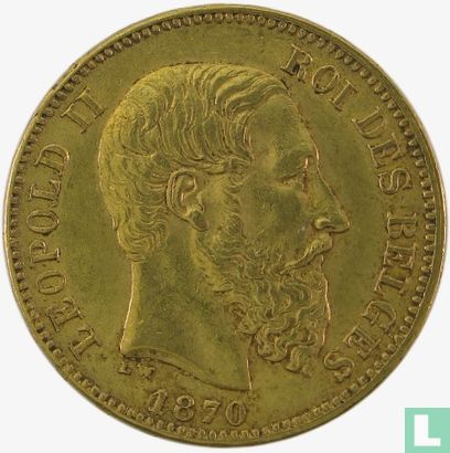 België 20 francs 1870 (dunne baard) - Afbeelding 1