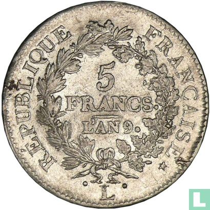 Frankrijk 5 francs AN 9 (L) - Afbeelding 1