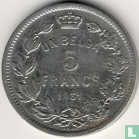België 5 francs 1931 (FRA - positie A) - Afbeelding 1