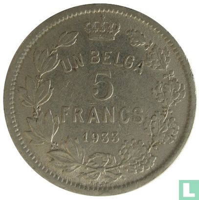 Belgium 5 francs 1933 (FRA - position A) - Image 1