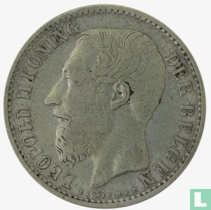 Belgique 1 franc 1887 (L. WIENER) - Image 2