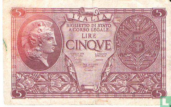 Italien 5 Lire (P31c) - Bild 1