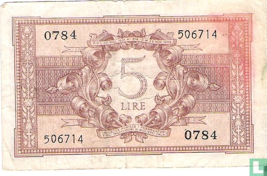 Italië 5 Lire (P31c) - Afbeelding 2