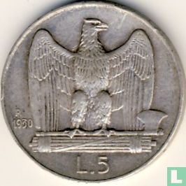 Italy 5 lire 1930 (edge inscription *FERT*) - Image 1